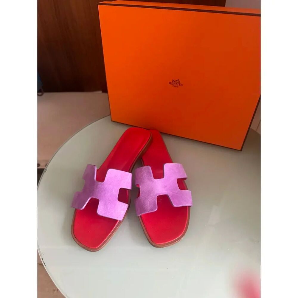 Authentic HERMES Suede Goatskin Oran Sandals size 37 in Violet Parme - Picture 3 of 11